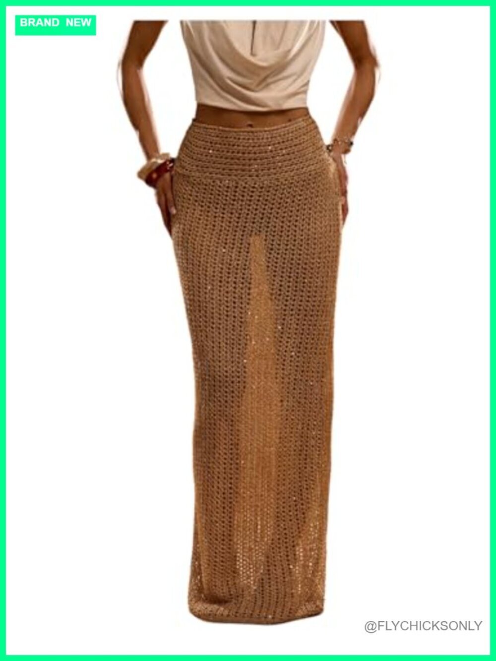 Crochet Sequin Swim Coverup Maxi Skirt Beach Fishtail